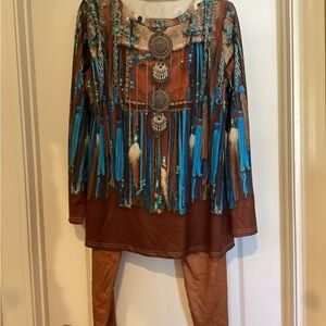 Bohemian Style Brown and Blue Leggings Set